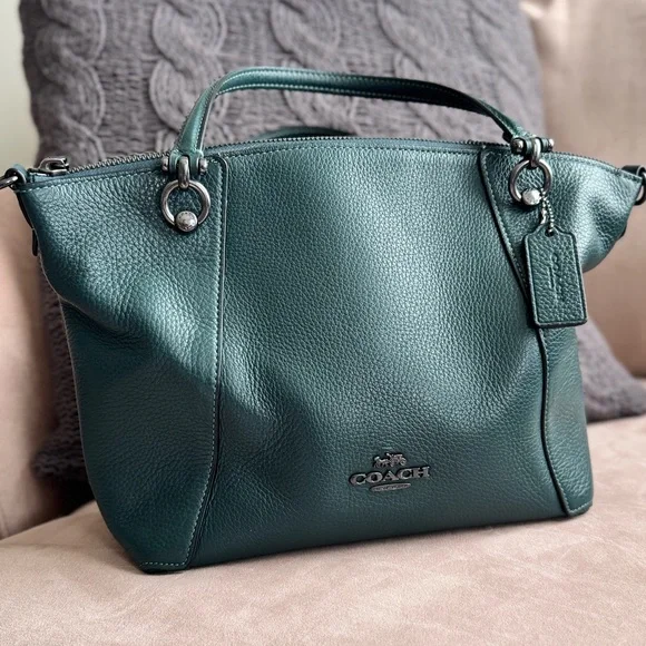 Coach Kacey crossbody bag dark green pebbled leather gunmetal hardware - Picture 1 of 12